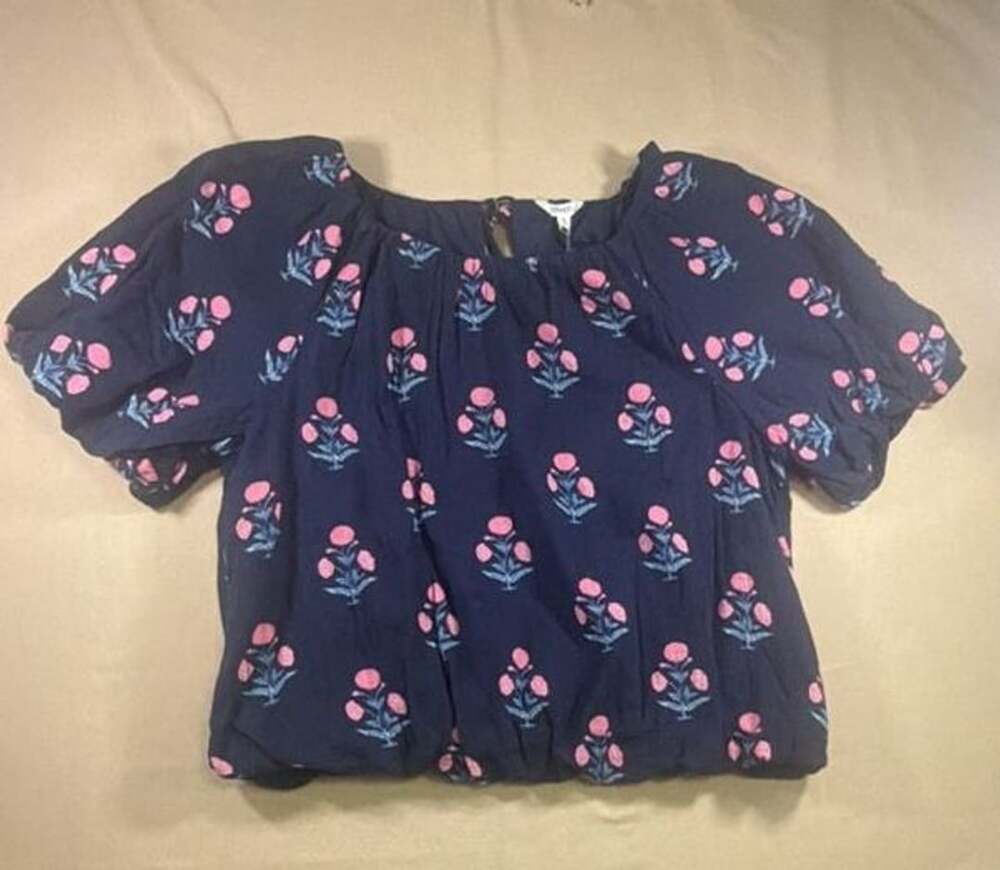 johnnie-O Navy Blue Pink Floral Short Sleeve Off The Shoulder Blouse Top M